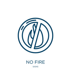 Poster - no fire icon from signs collection. Thin linear no fire, fire, safety outline icon isolated on white background. Line vector no fire sign, symbol for web and mobile
