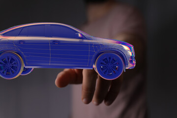 Poster - Hologram auto, futuristic polygonal model auto.