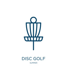 Disc Golf Icon From Summer Collection. Thin Linear Disc Golf, Golf, Game Outline Icon Isolated On White Background. Line Vector Disc Golf Sign, Symbol For Web And Mobile