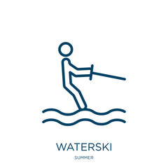 Poster - waterski icon from summer collection. Thin linear waterski, activity, man outline icon isolated on white background. Line vector waterski sign, symbol for web and mobile