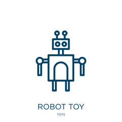Poster - robot toy icon from toys collection. Thin linear robot toy, toy, robot outline icon isolated on white background. Line vector robot toy sign, symbol for web and mobile