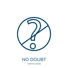 Poster - no doubt icon from traffic signs collection. Thin linear no doubt, doubt, person outline icon isolated on white background. Line vector no doubt sign, symbol for web and mobile