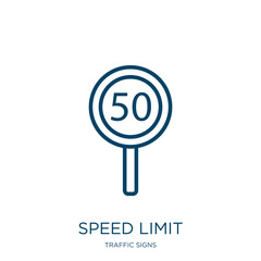 Poster - speed limit icon from traffic signs collection. Thin linear speed limit, road, warning outline icon isolated on white background. Line vector speed limit sign, symbol for web and mobile