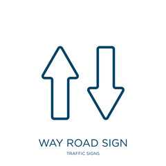 Poster - way road sign icon from traffic signs collection. thin linear way road sign, arrow, danger outline i
