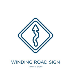 Poster - winding road sign icon from traffic signs collection. thin linear winding road sign, road, traffic o