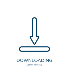 Poster - downloading icon from user interface collection. Thin linear downloading, download, computer outline icon isolated on white background. Line vector downloading sign, symbol for web and mobile