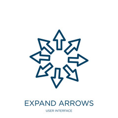 Poster - expand arrows icon from user interface collection. Thin linear expand arrows, arrow, expand outline icon isolated on white background. Line vector expand arrows sign, symbol for web and mobile