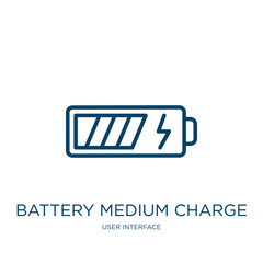 Poster - battery medium charge icon from user interface collection. Thin linear battery medium charge, power, charge outline icon isolated on white background. Line vector battery medium charge sign, symbol
