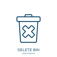 Poster - delete bin icon from user interface collection. Thin linear delete bin, container, bin outline icon isolated on white background. Line vector delete bin sign, symbol for web and mobile