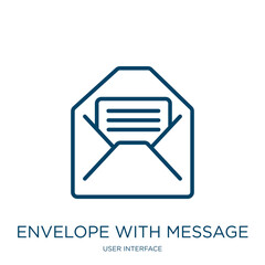 Poster - envelope with message icon from user interface collection. Thin linear envelope with message, mail, envelope outline icon isolated on white background. Line vector envelope with message sign, symbol