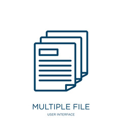 Poster - multiple file icon from user interface collection. Thin linear multiple file, document, office outline icon isolated on white background. Line vector multiple file sign, symbol for web and mobile