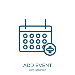Poster - add event icon from user interface collection. thin linear add event, date, day outline icon isolate