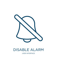Poster - disable alarm icon from user interface collection. Thin linear disable alarm, exclamation, danger outline icon isolated on white background. Line vector disable alarm sign, symbol for web and mobile