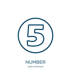 Aufkleber - number icon from user interface collection. Thin linear number, business, communication outline icon isolated on white background. Line vector number sign, symbol for web and mobile