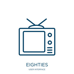 Poster - eighties icon from user interface collection. Thin linear eighties, retro, vintage outline icon isolated on white background. Line vector eighties sign, symbol for web and mobile