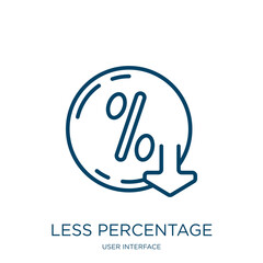 Poster - less percentage icon from user interface collection. Thin linear less percentage, percentage, price outline icon isolated on white background. Line vector less percentage sign, symbol for web and