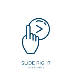 Poster - slide right icon from user interface collection. Thin linear slide right, arrow, slide outline icon isolated on white background. Line vector slide right sign, symbol for web and mobile