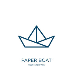 Poster - paper boat icon from user interface collection. Thin linear paper boat, paper, boat outline icon isolated on white background. Line vector paper boat sign, symbol for web and mobile