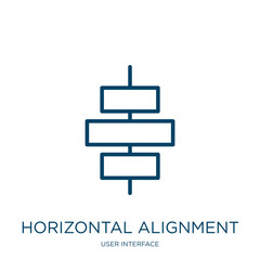 Poster - horizontal alignment icon from user interface collection. Thin linear horizontal alignment, arrow, horizontal outline icon isolated on white background. Line vector horizontal alignment sign, symbol