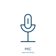 Poster - mic icon from user interface collection. Thin linear mic, sound, microphone outline icon isolated on white background. Line vector mic sign, symbol for web and mobile