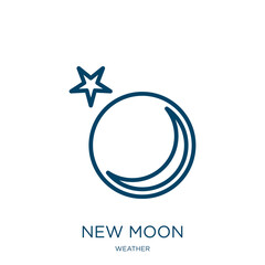 Poster - new moon icon from weather collection. Thin linear new moon, space, sky outline icon isolated on white background. Line vector new moon sign, symbol for web and mobile