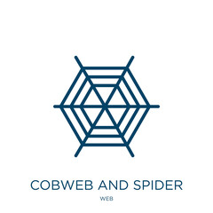 Poster - cobweb and spider icon from web collection. Thin linear cobweb and spider, halloween, cobweb outline icon isolated on white background. Line vector cobweb and spider sign, symbol for web and mobile