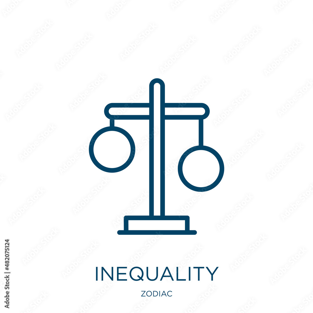 inequality icon from zodiac collection. Thin linear inequality, social, discrimination outline icon isolated on white background. Line vector inequality sign, symbol for web and mobile
