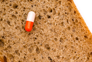 Natural bread and capsule, healthy food and medicines for health