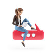 canvas print picture - 3d cartoon woman with laptop sitting on bubble talk