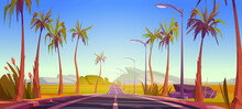 Tropical Landscape With Car Road And Palm Trees
