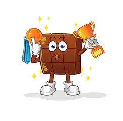 chocolate bar winner with trophie. cartoon character