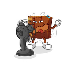 chocolate bar in front of the fan character. cartoon mascot vector