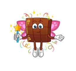 chocolate bar fairy with wings and stick. cartoon mascot vector