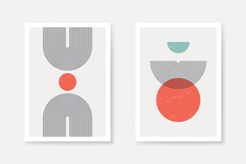 Poster - Abstract art poster with geometric shapes. Abstract art background with lines and organic shapes. Scandinavian style poster for interior poster design. Vector