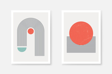 Leinwandbilder - Abstract art poster with geometric shapes. Abstract art background with lines and organic shapes. Scandinavian style poster for interior poster design. Vector