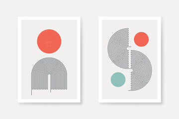 Leinwandbilder - Abstract art poster with geometric shapes. Abstract art background with lines and organic shapes. Scandinavian style poster for interior poster design. Vector