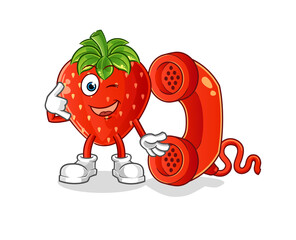 Sticker - strawberry call mascot. cartoon vector