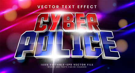 Wall Mural - Cyber police editable text style effect with red and blue color. 3D vector text
