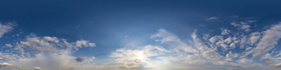 dark blue sunset sky panorama with golden cumulus clouds. seamless hdr 360 panorama in spherical equ