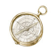 Watercolor illustration of vintage gold compass isolated on white background.