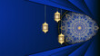 Elegant Mandala arabic golden blue Islamic design background