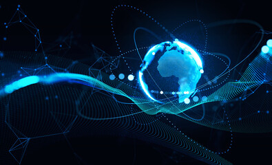 Poster - Metaverse hologram, digital information and earth sphere with lines