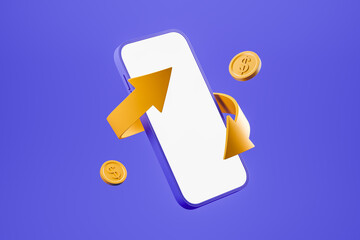 Poster - Phone with icons, online market place and refund. Mock up screen