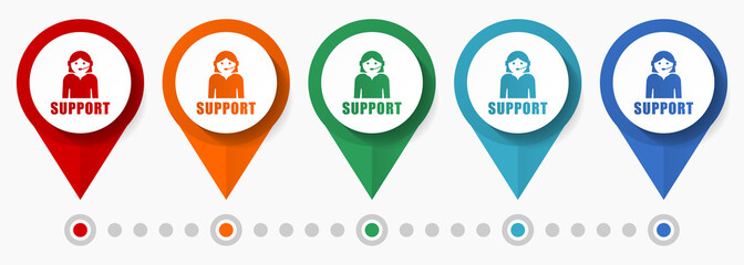 Poster - Support, customer service concept vector icon set, flat design pointers, infographic template