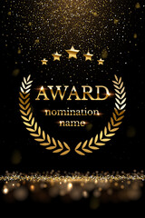 winner nomination award with gold laurel, luxury reward, certificate poster with glitter