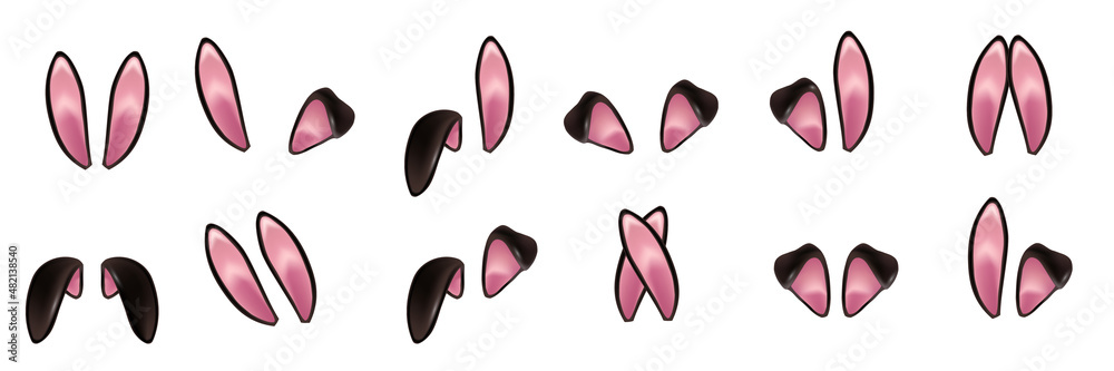 Black rabbit ears realistic 3d vector illustrations set. Easter bunny ...