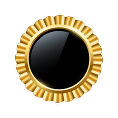 Wall Mural - gold award badge with black button, 3d realistic circle shiny emblem trophy