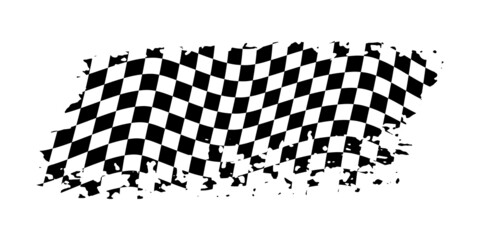 Wall Mural - grunge waving car race flag with scratches, checkered pattern of start and finish of auto rally