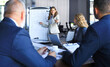 © ty - business conference presentation with team training flipchart office.
