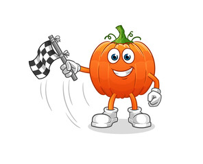 Wall Mural - pumpkin hold finish flag. cartoon mascot vector